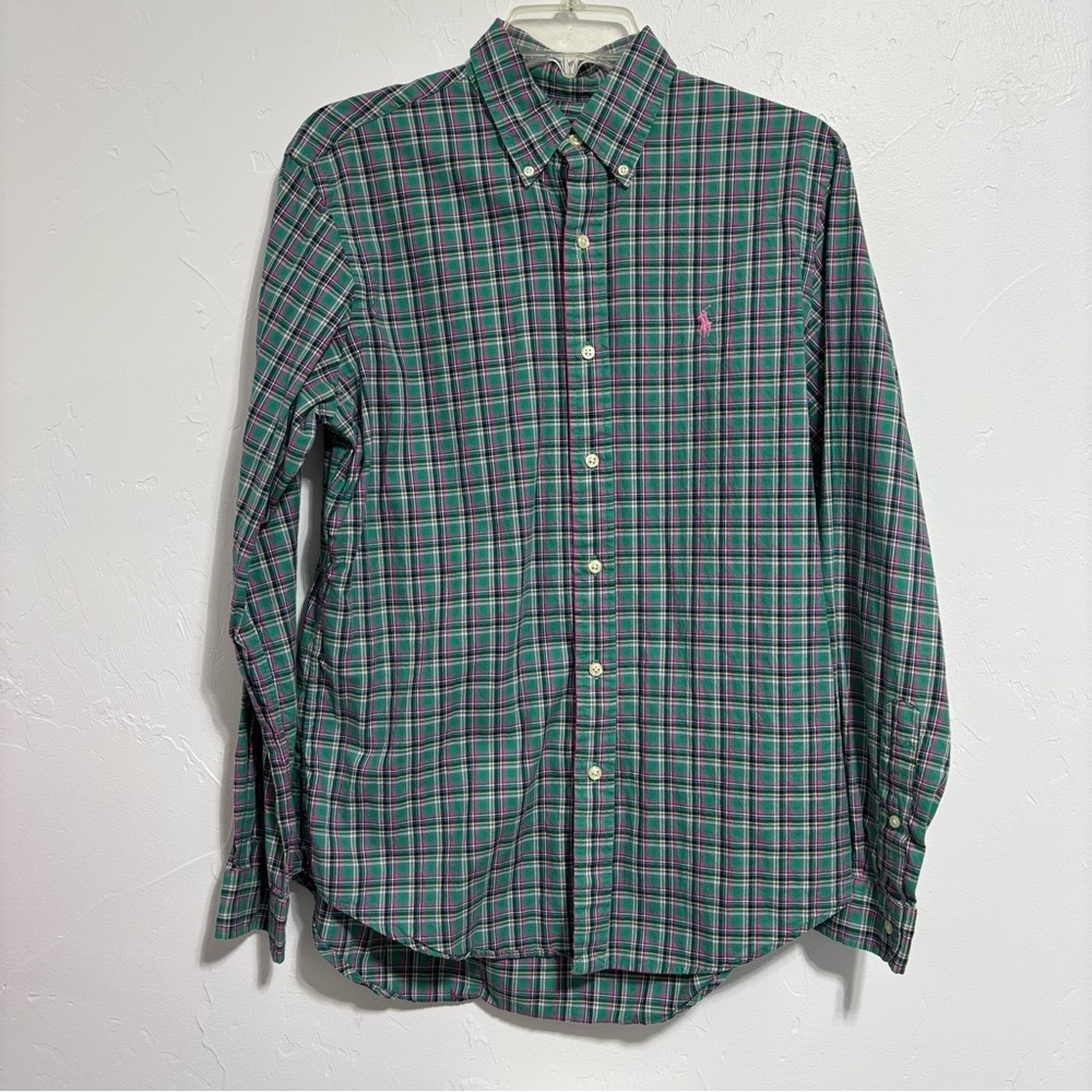 Ralph Lauren Blue Tag Pink Pony Men's Button Front Long Sleeve Shirt Medium